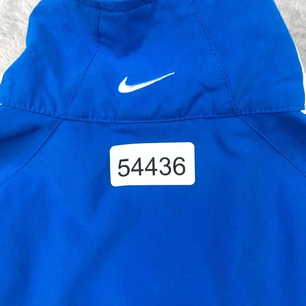 Nike Track Jacket Boys Large Blue Swoosh Logo Full Zip Sleeve Mock Neck Running